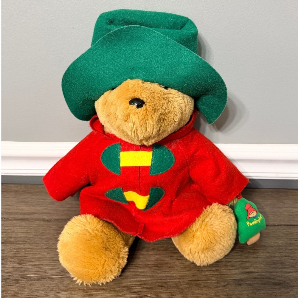Paddington Bear Plush Stuffed Animal Red Raincoat Green Hat Kids Gifts Toy